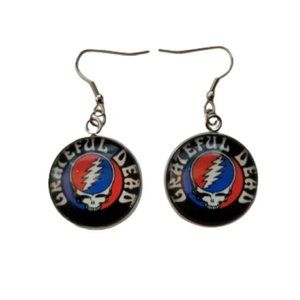 Grateful Dead Steal Your Face Earrings Glass Photo Cabochon Pendant NWOT